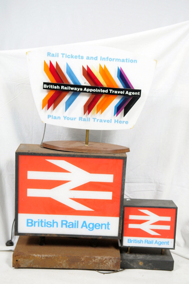 A BRITISH RAIL AGENT ADVERTISING SIGN, with a hinged back which originally would enclose to electric