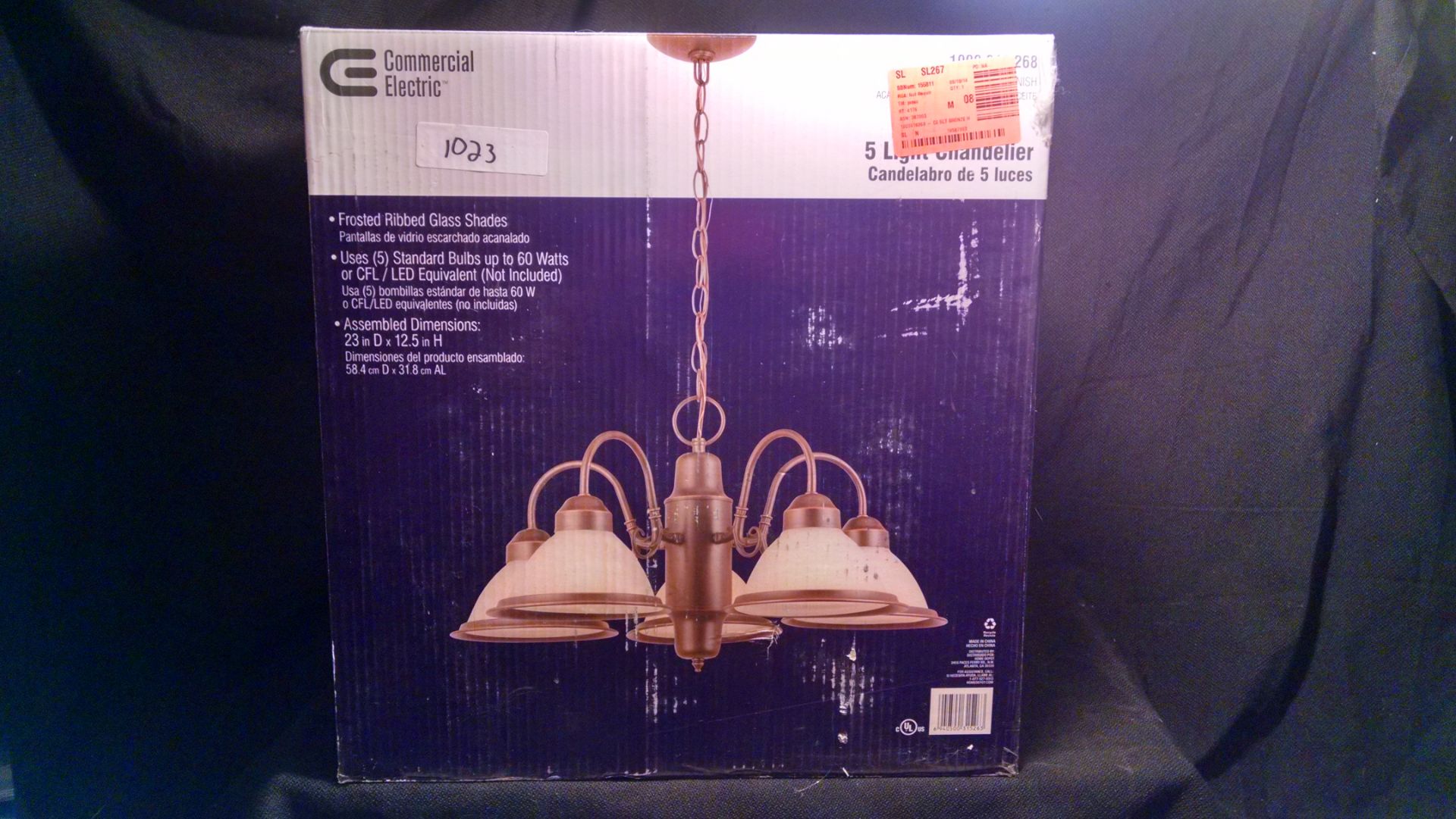 COMMERCIAL ELECTRIC OIL RUBBED BRONZE FINISH 5 LIGHT CHANDELIER. RETAIL IN MAJOR HOME IMPROVEMENT