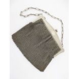 ART DECO WIRE MESH HANDBAG White metal chainmail purse. Still contains it's original leather inner