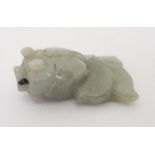 CHINESE CARVED GREEN JADE GOLDFISH Nicely carved jade fish. Holed for wear as a pendant.