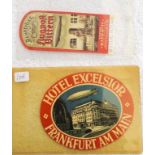 1930's HOTEL EXCELSIOR AIRSHIP LUGGAGE LABEL Plus an airship beer label, both in unused condition