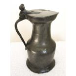 18th CENTURY FRENCH PEWTER LIDDED FLAGON "PICHET" Shoulder type, standing 8 inches. Touchmark to the