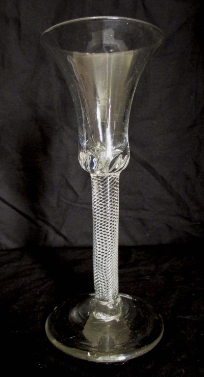 18th CENTURY AIR TWIST STEM WINE GLASS Georgian, English, plain bell shaped bowled wine glass dating