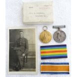 WW1 MEDAL PAIR MARSHALL ROYAL WEST KENT REGIMENT & PHOTO War and Victory medals both named to