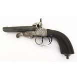 FRENCH PINFIRE DOUBLE BARREL PISTOL C1840 Cast Steel, rifled side by side barrels of 8.5cm. Polished