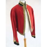 EARLY 20TH CENTURY CAVALRY OFFICERS MESS DRESS TUNIC  Scarlet jacket  with high black collar and