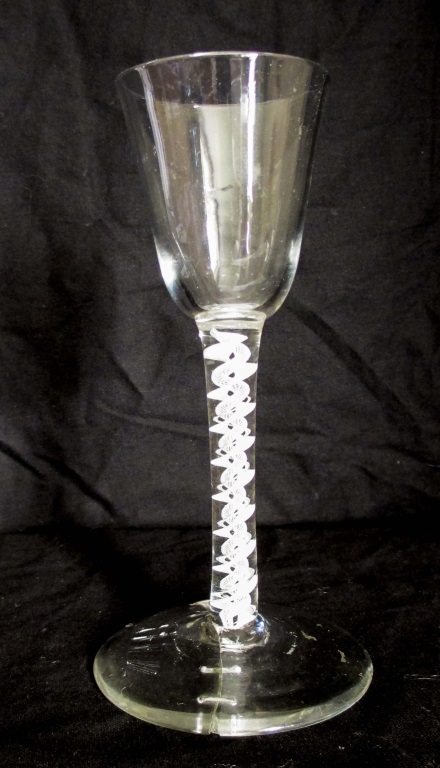 18th CENTURY AIR TWIST STEM CORDIAL GLASS Georgian, English, plain bowled cordial glass dating