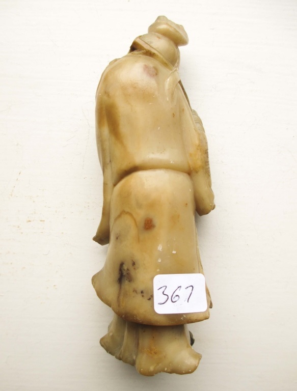 A carved God figure carrying a staff. Some wear and loses. Approx 5 inches tall. - Image 2 of 6