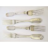 4x STERLING SILVER FORKS 314g EXETER 1847 Good clear Exeter hallmark for 1847. Maker, Robert, Joshua