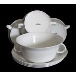 ROSENTHAL WHITE PORCELAIN BOWLS AND SAUCERS Four soup bowls with saucers. Rosenthal mark to the