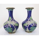 PAIR OF CHINESE BLUE CLOISONNE VASES Pair of C1900 blue enameled Chinese vases of bulbous form.