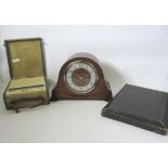 ANVIL MANTLE CLOCK, EKCO RADIO & A KNIFE BOX A mahogany dome top mantle clock by Anvil, VGC. A