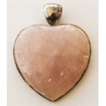 925 STERLING SILVER HEART PENDANT Large sterling silver heart with polished pink stone. 42mm wide,