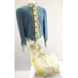 MARCHING BAND UNIFORM Light blue wool jacket with gilt wire bullion trim. Matching trousers in