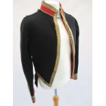 EARLY 20TH CENTURY CAVALRY OFFICERS MESS DRESS TUNIC  Dark blue jacket  with high scarlet collar and