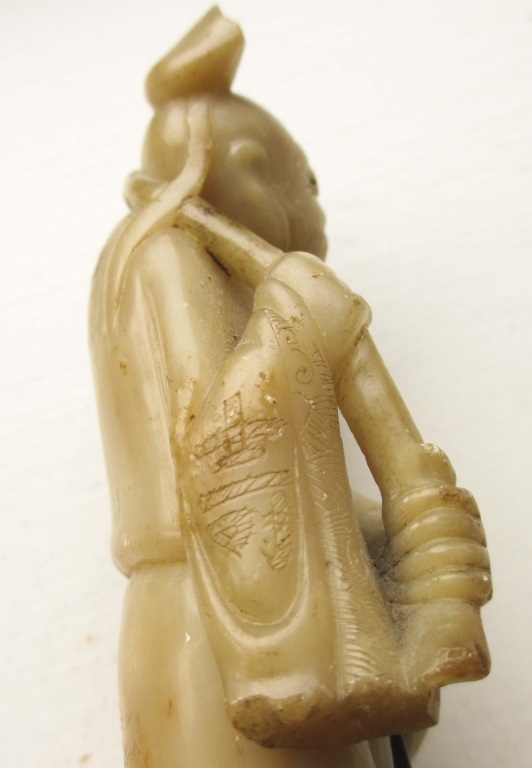 A carved God figure carrying a staff. Some wear and loses. Approx 5 inches tall. - Image 5 of 6