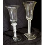 2x 18th CENTURY AIR TWIST STEM WINE GLASSES  Georgian, English, plain bowled wine glasses dating