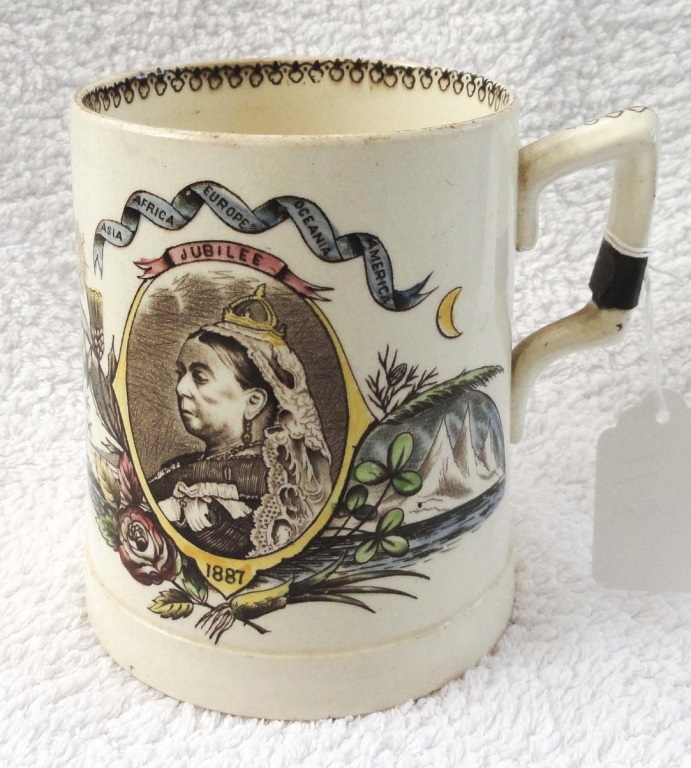 A GOOD QUEEN VICTORIA 1887 JUBILEE STONEWARE PINT MUG A large tankard / mug made for the Queen's