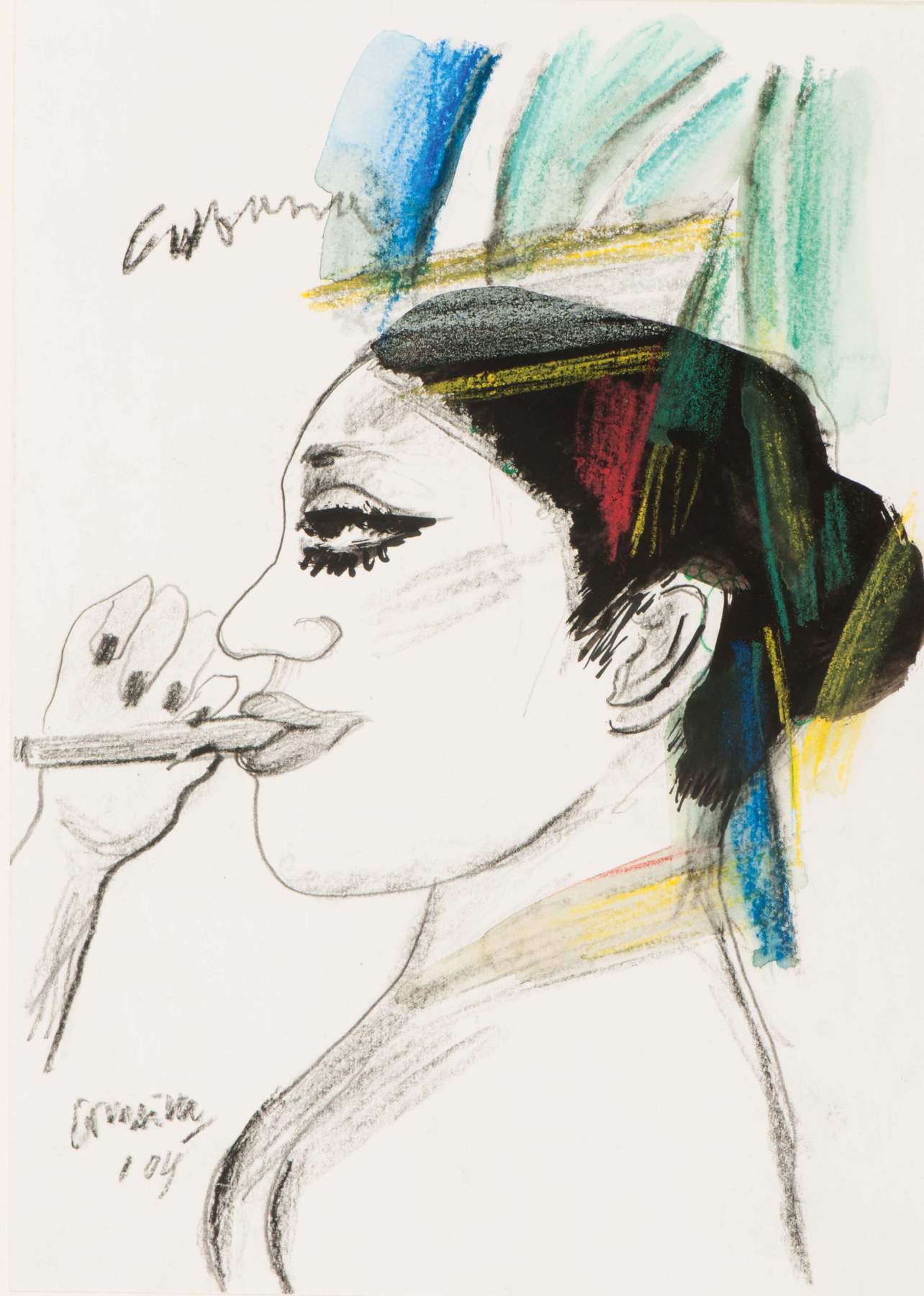 Corneille
(Liège 1922 - Paris 2010)
Cubana
Signed and dated '04 l.l.
Pencil, ink and crayon on