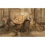 Anton Pieck
(Den Helder 1895 - Overveen 1987)
Tea party
Signed l.r.
Watercolour, ink, pencil and