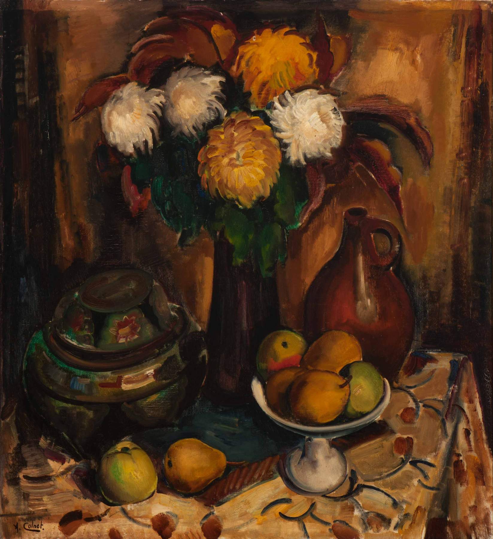 Arnout Colnot
(Amsterdam 1887 - Bergen (NH) 1983)
Still life (flowers and fruit)
Signed l.l.