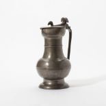 A large pewter jug with hinged lid (Walliserkantli)