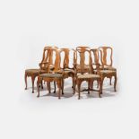 A series of six elm Queen Anne chairs and two armchairs