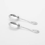 A pair of silver Louis XIV spoons  Early 18th century, unclearly marked The tips of the handles with