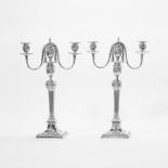 A pair of silver Louis XVI-style two-part two-light candlesticks  Austria-Hungary, first quarter