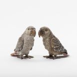 A pair of polychromed Viennese bronze African grey parrots  Vienna, circa 1900 Depicted standing,