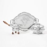 A silver salver, a silver pipe brazier and an oval silver etrog box with hinged lid  Germany and