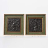 A pair of rectangular patinated brass panels  Possibly 19th century With a decoration in high relief