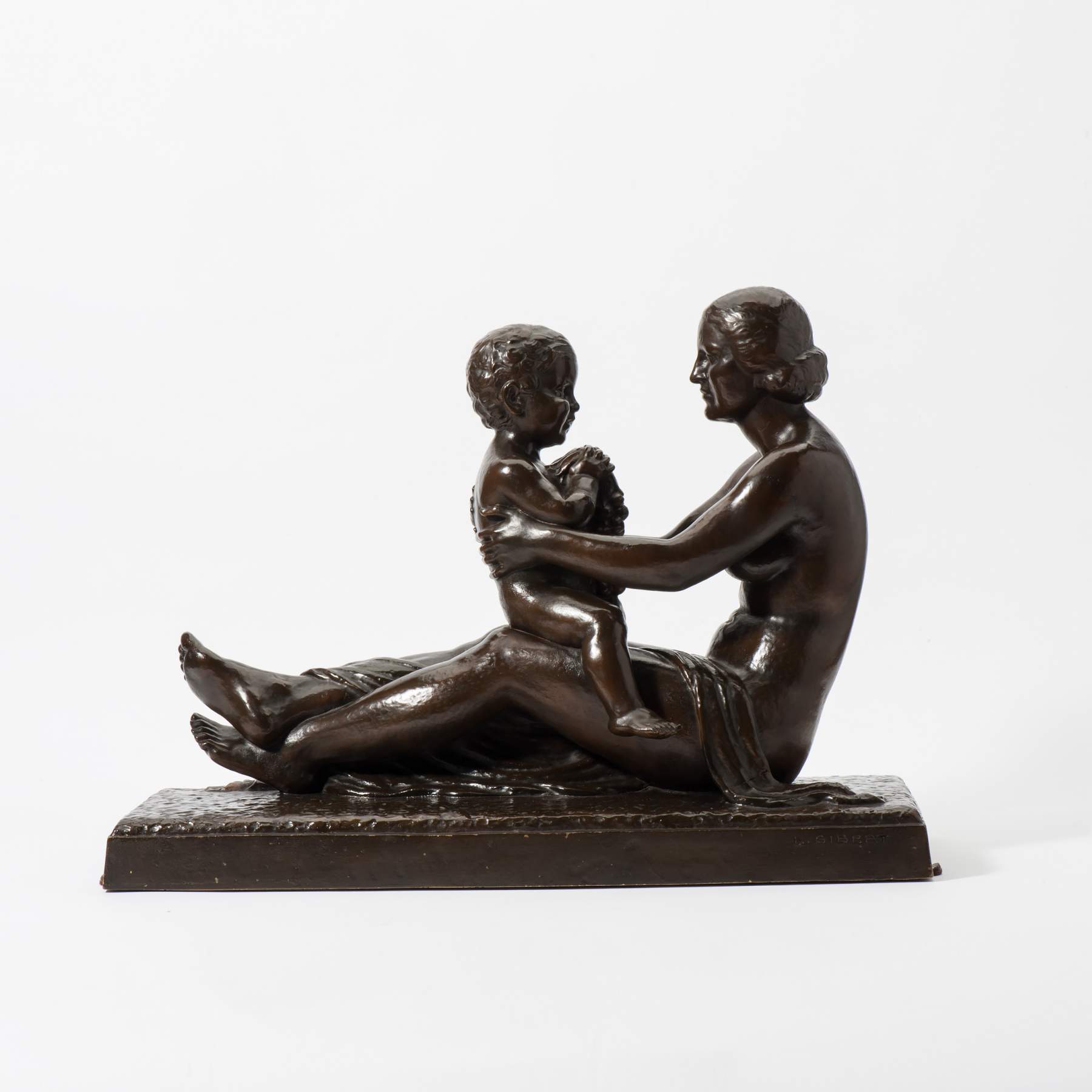 A patinated bronze group by Lucien Gibert (1904-1988)  France, 20th century Depicting a mother and