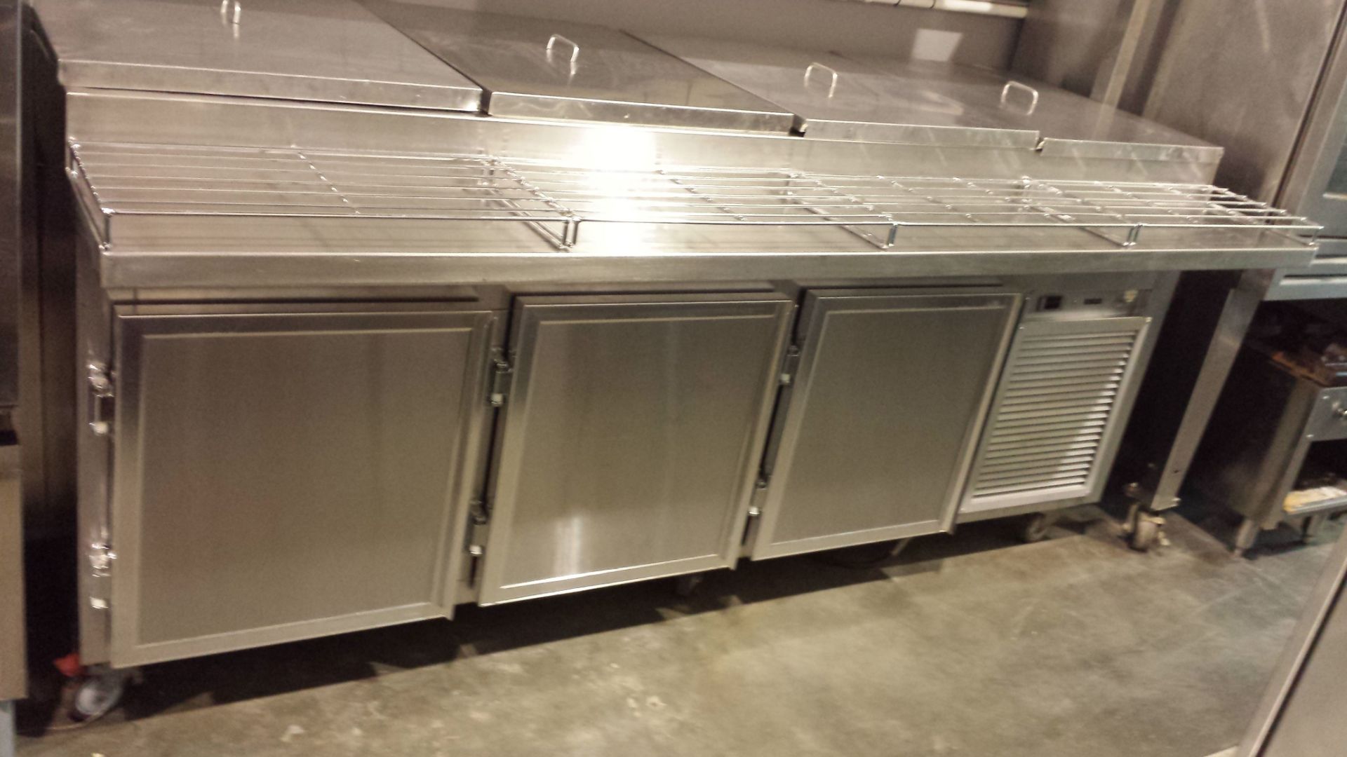 Bright Works custom 95 x 47" stainless steel Pizza Prep Table.  Complete with 2 tier over shelf, - Image 2 of 2