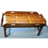 A reproduction Titchmarsh & Goodwin yew wood coffee table with butlers tray style hinged top and