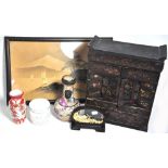An Oriental black lacquer cabinet, 37 x