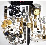 A quantity of costume jewellery and watc