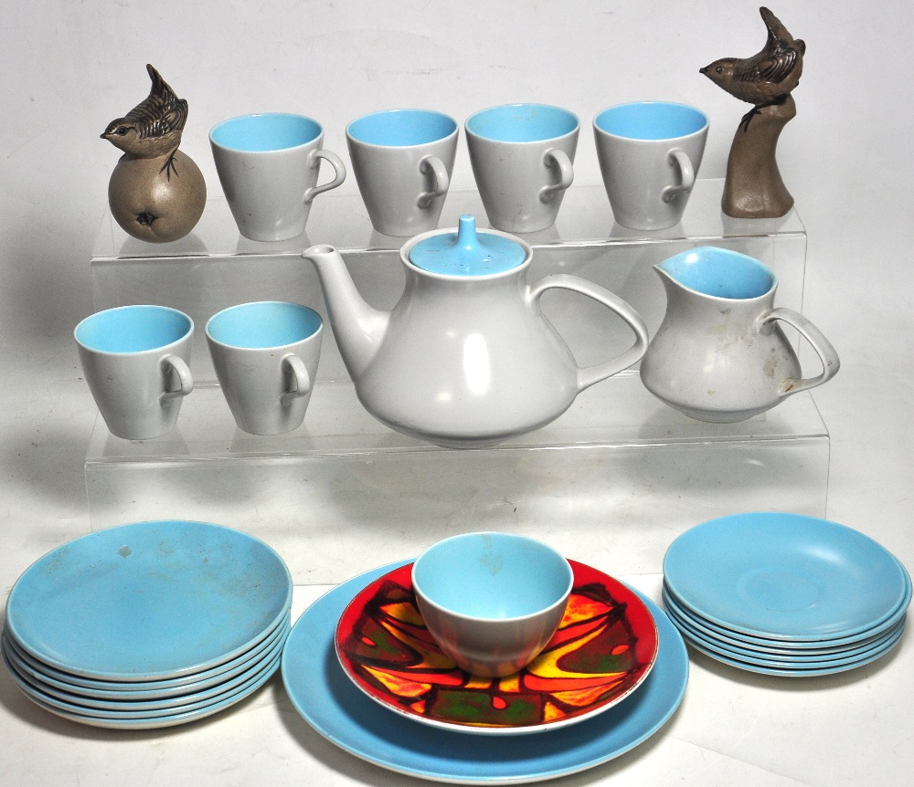 A Poole pale blue tea service to include