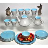 A Poole pale blue tea service to include