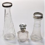 Two glass vases with hallmarked silver c
