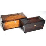 An early Victorian rosewood tea caddy of