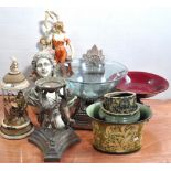 A group of decorative items to include p