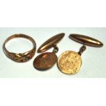 A pair of 9ct gold cufflinks and a 9ct g