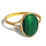 A 14ct gold ring set with a green agate,