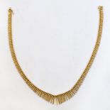 A 9ct gold necklace comprising graduated rectangular drops, length approx 42.5cm, approx 26.6g.