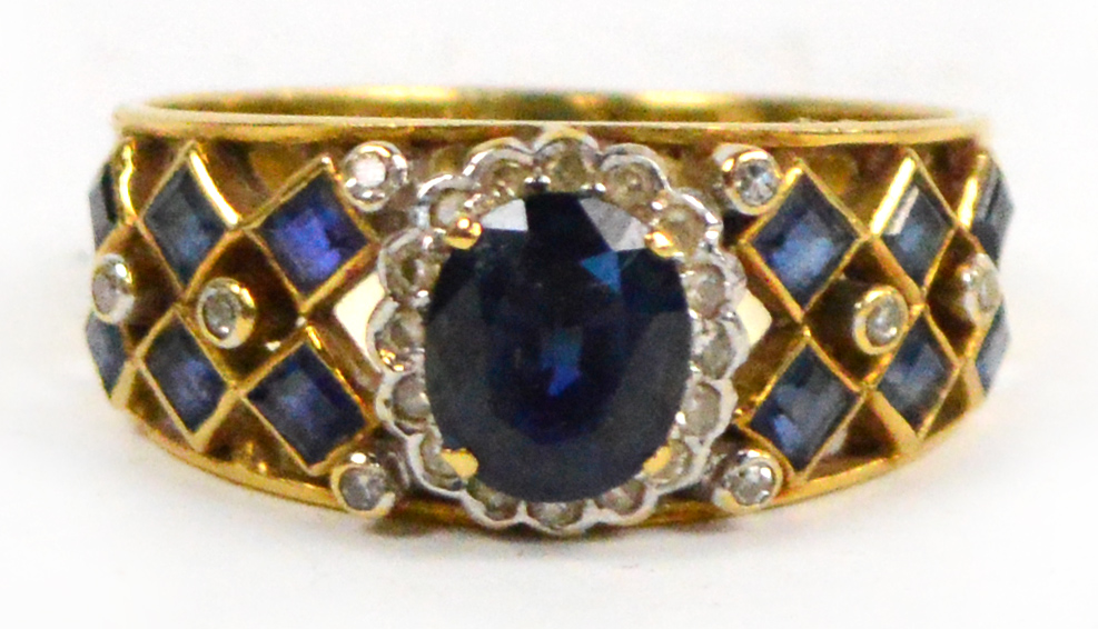 An 18ct yellow gold diamond and sapphire