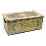 A late 19th century hardwood Zanzibar box or kasha with pierced brass external ornamentation and