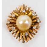 A 14ct yellow gold cultured pearl and di