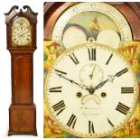 A late George III mahogany and crossbanded longcase clock, the hood with broken swan neck pediment