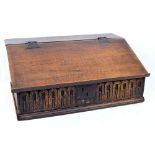 A carved oak rectangular bible box with